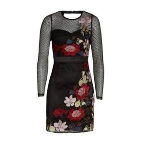 Foxiedox Black Dress with Colorful Floral Embroidery